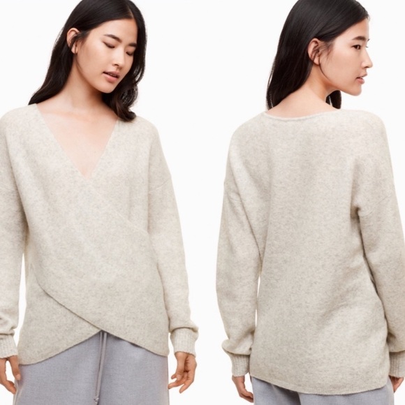 NEW! Babaton The Group Bandini Cross Over Faux Wrap Sweater Alpaca Wool Blend M - Picture 2 of 14